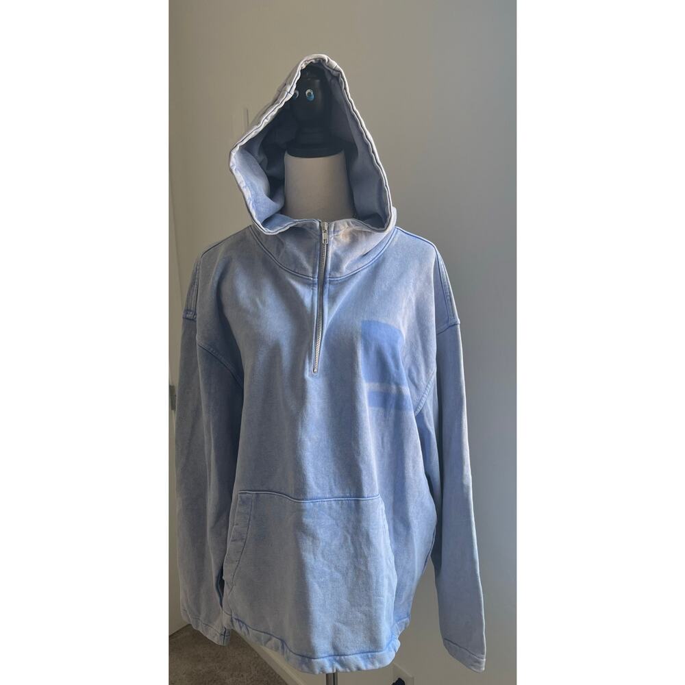 NWT Zara Denim Stone Washed Long Sleeve Quarter Zip Kangaroo‎ Pocket Hoodie L-XL - Picture 7 of 9